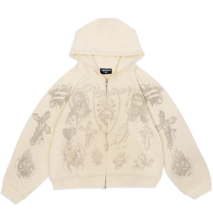 We Are Righteous “Tatted Believer” Zip Up Cream front view