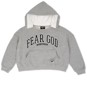 We Are Righteous “Fear God” Distressed Cropped Hoodie front view