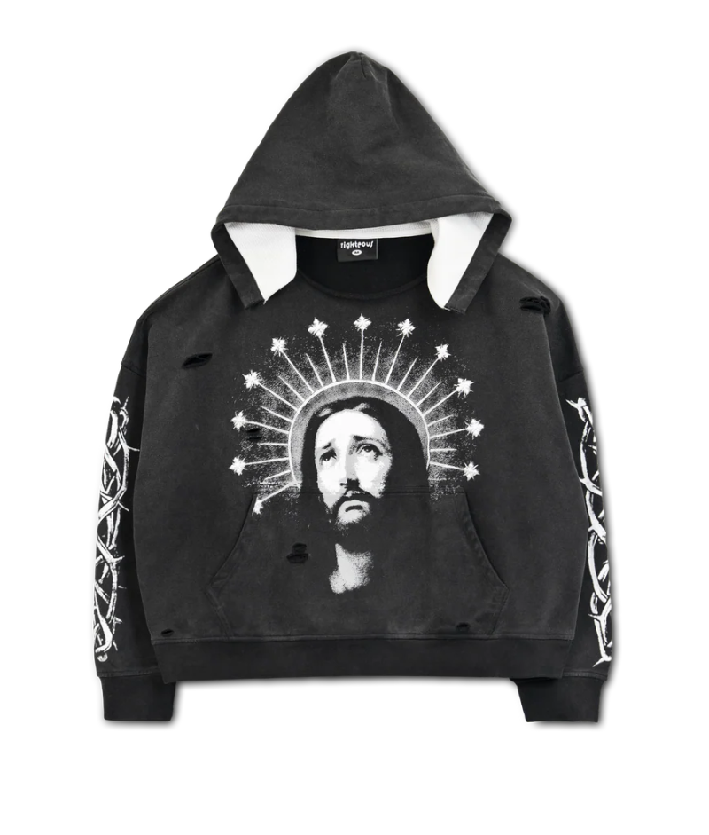 We Are Righteous “Crown of Light” Distressed Hoodie Front We Are Righteous “Crown of Light” Distressed Hoodie front view