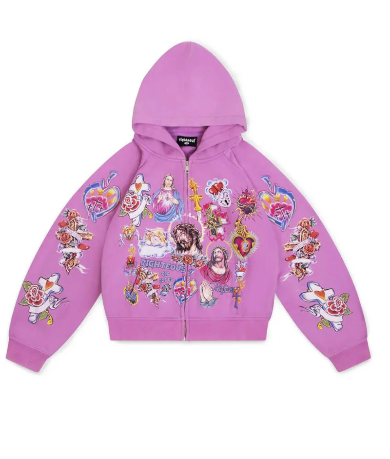 Righteous Risen King Zip Up Hoodie Purple Front Righteous Risen King Zip Up Hoodie Purple front view