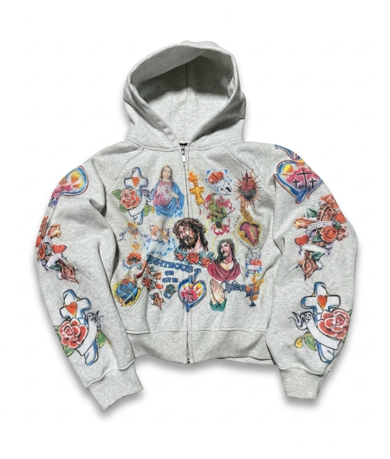 We Are Righteous “Risen King” Cropped Zip Up Hoodie White Front We Are Righteous “Risen King” Cropped Zip Up Hoodie White front view