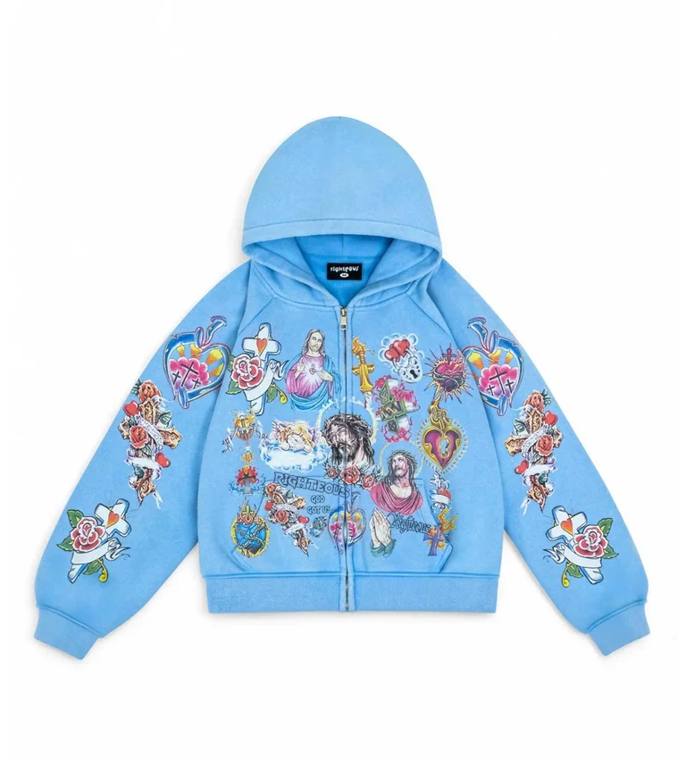 Blue Righteous Hoodie Front Blue Righteous Hoodie front view