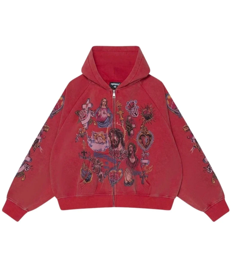 Righteous Risen King Zip Up Hoodie Red Righteous Risen King red zip up hoodie