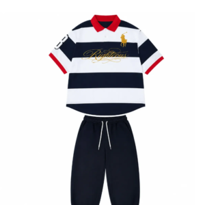 Righteous Navy Stripe Polo Tracksuit Set